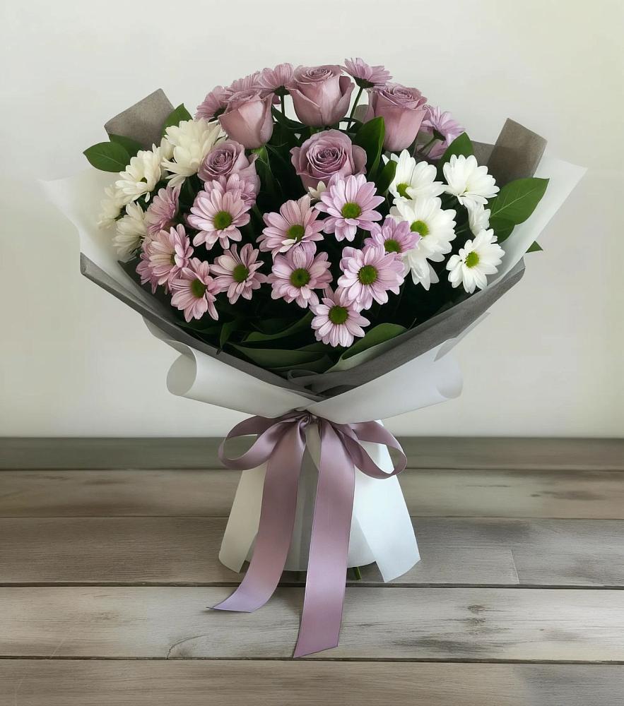 Букет цветов из: Хризантемы и Розы в Кривянской