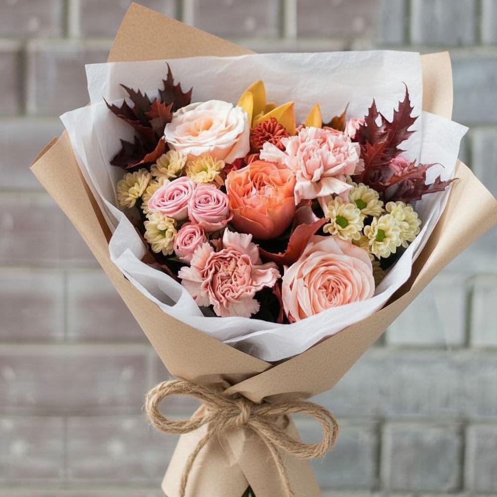 Букет цветов из: Гвоздики, Хризантемы и Розы в Кривянской