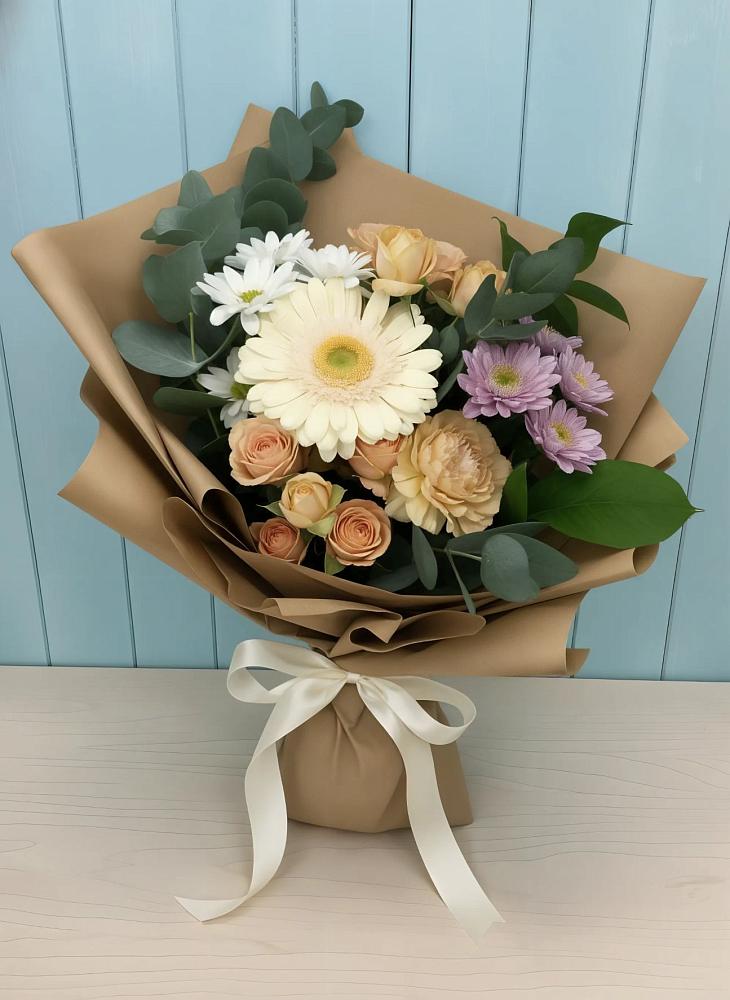 Букет цветов из: Герберы и Хризантемы в Кривянской