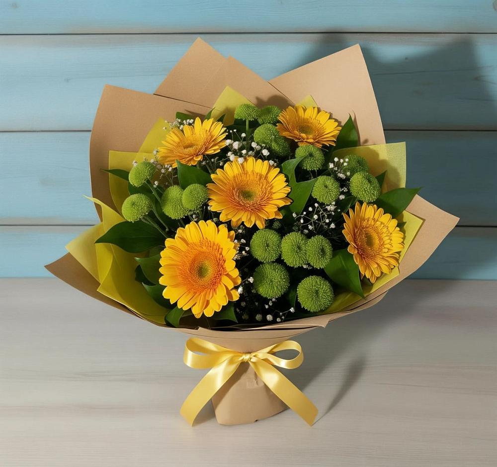 Букет цветов из: Герберы и Хризантемы в Кривянской