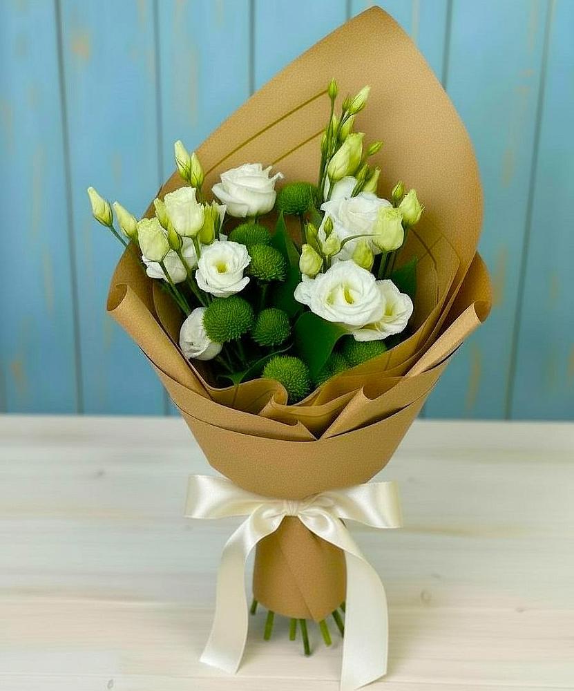 Букет цветов из: Хризантемы и Лизиантусы в Кривянской