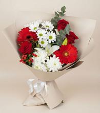 Букет цветов из:  Розы, Хризантемы, Герберы и Лилии в Кривянской