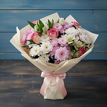 Букет цветов из:  Хризантемы, Альстромерии и Розы #REPLACE_PRED# Кривянской