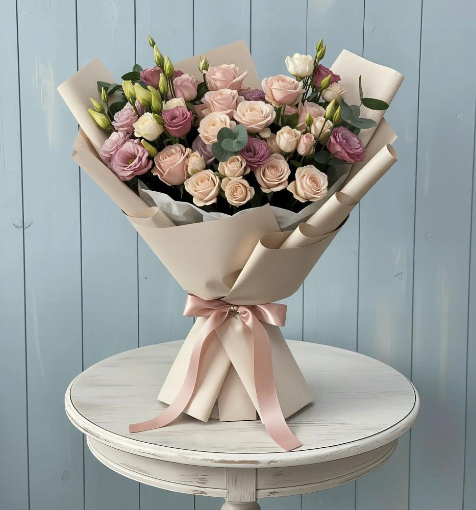 Букет цветов из: Розы и Лизиантусы в Кривянской