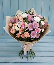 Букет цветов из:  Хризантемы, Розы и Альстромерии в Кривянской